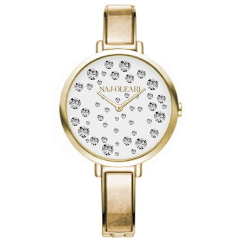 Orologio Da Donna NAJ-OLEARI NJ631 In Pelle Oro E Cassa Acciaio PVD Oro Con Pavè Silver