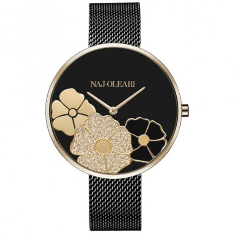 Orologio Da Donna NAJ OLEARI NJ621 In Acciaio PVD Nero Con Decorazione Di Fiori