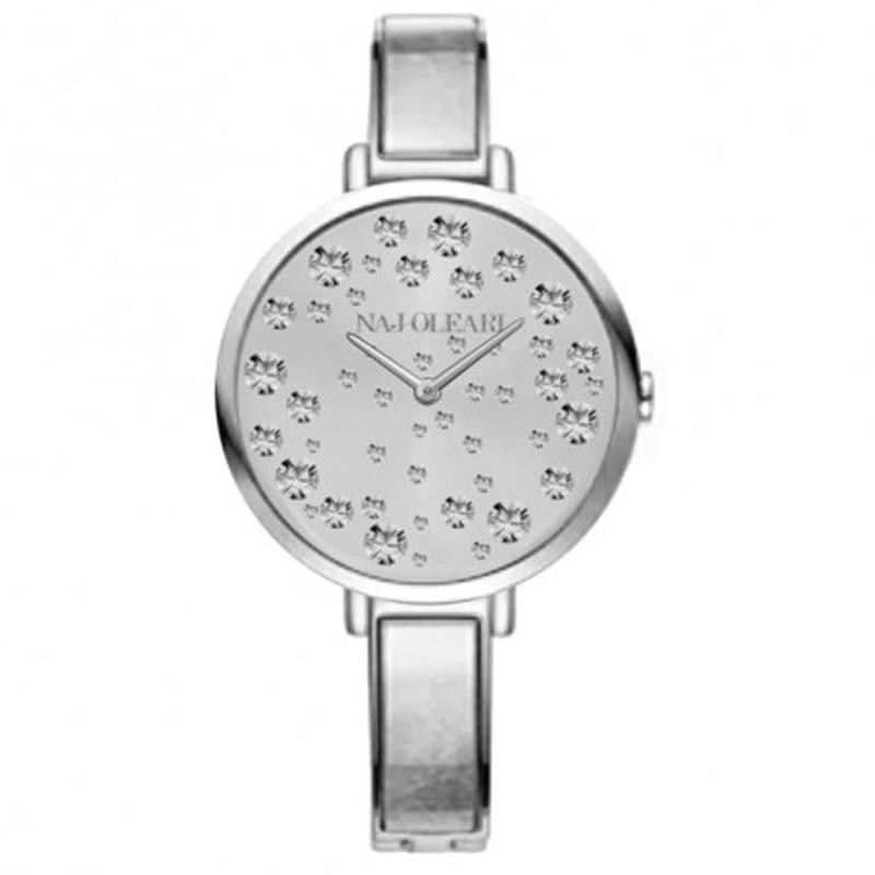 Orologio Da Donna NAJ-OLEARI NJ633 In Pelle Silver E Cassa Acciaio Con Pavè Di Pietre