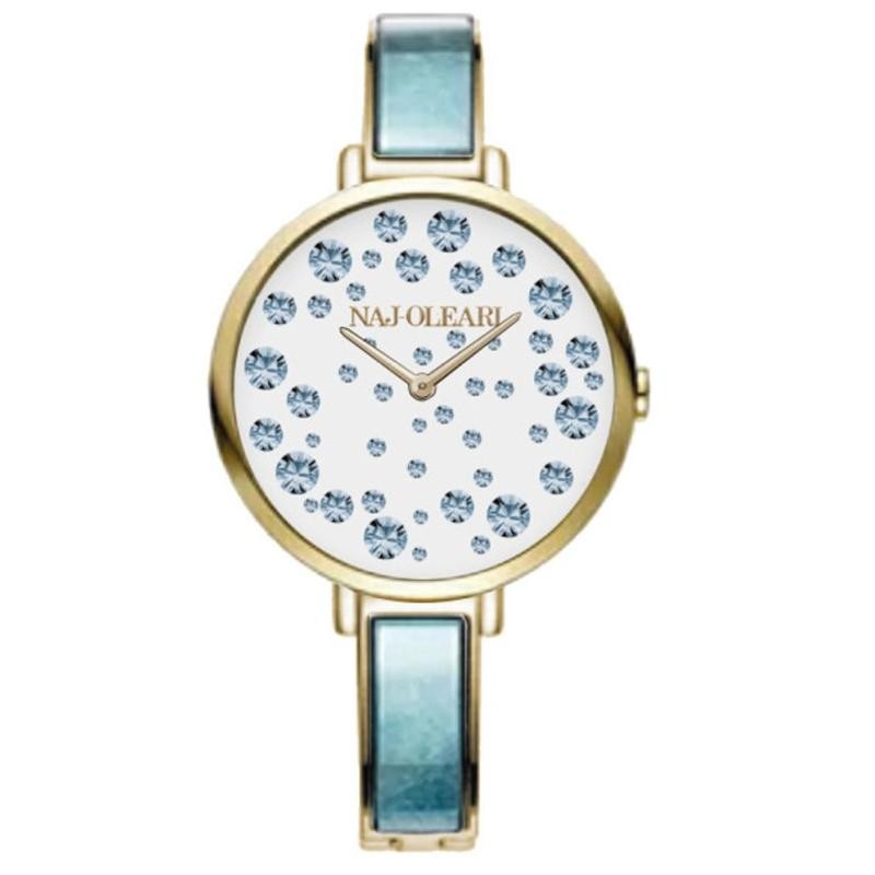 Orologio Da Donna NAJ OLEARI NJ632 In Pelle Azzurro E Cassa Acciaio PVD Oro Con Pietre