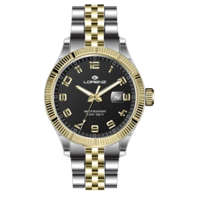 Orologio Da Uomo Lorenz LZ 26982EE In Acciaio PVD Argento E Oro Con Quadrante Nero Citta Oro