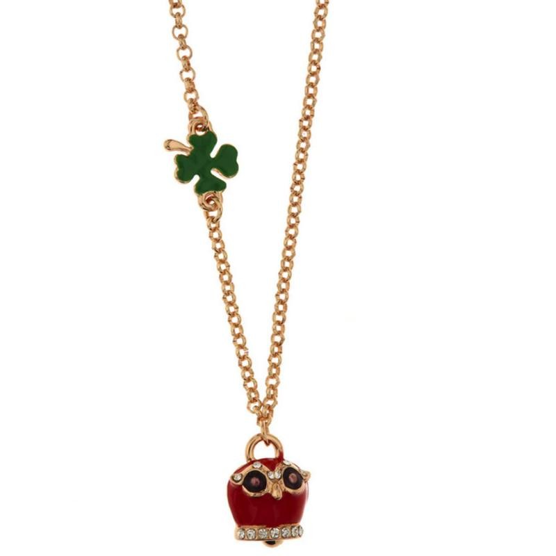 Collana AmoCapri 3541047 In Metallo Con Quadrifoglio E Campanella Portafortuna Gufo Rosso