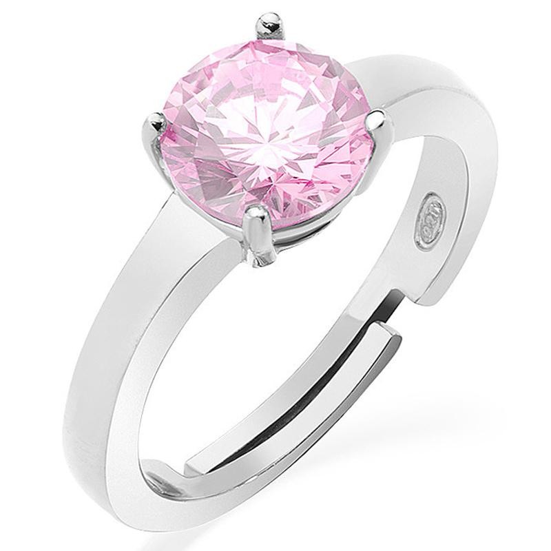 Anello Solitario Donna Amen ANFEBRO2 Argento 925 Rodiato Zircone Rosa Misura Regolabile