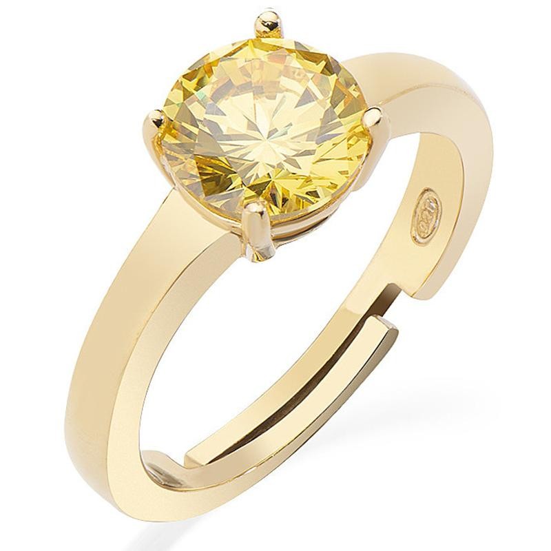 Anello Solitario Donna Amen ANFEGG2 Argento 925 Dorato Zircone Giallo Misura Regolabile