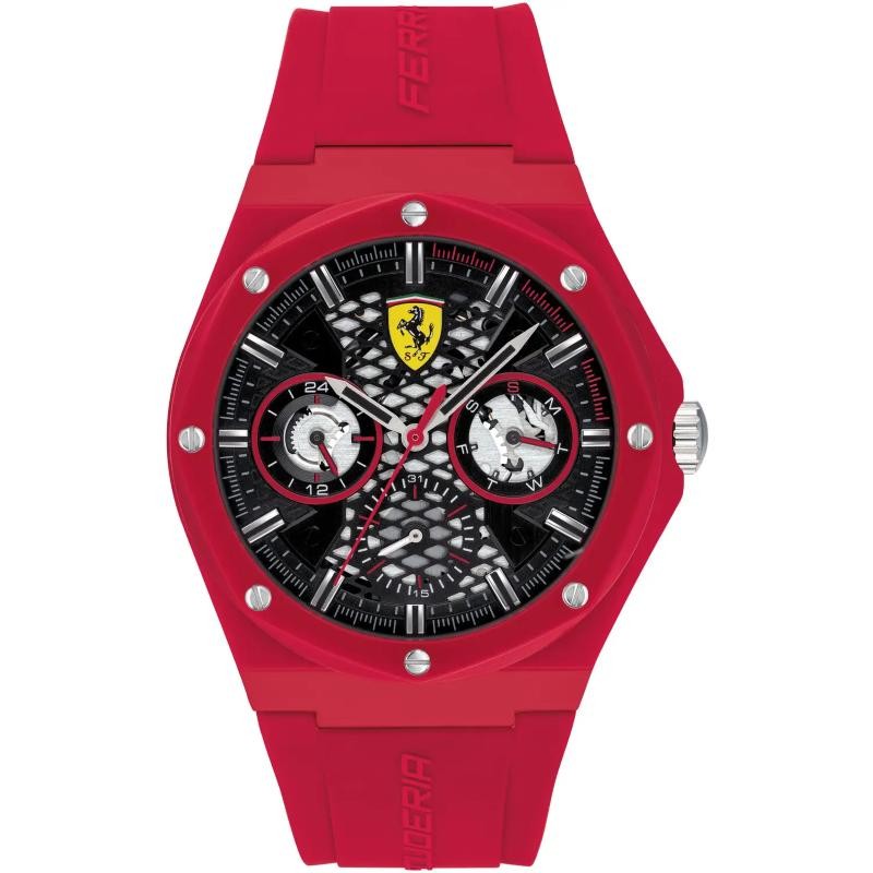 Orologio Uomo Multifunzione FERRARI 0830786 Cinturino Silicone Rosso