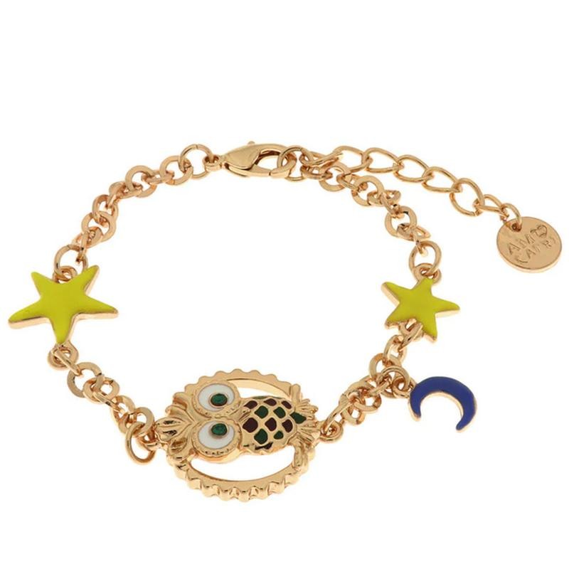 Bracciale 3571985 In Metallo Rosato Con Gufo Portafortuna Luna E Stelle Multicolore