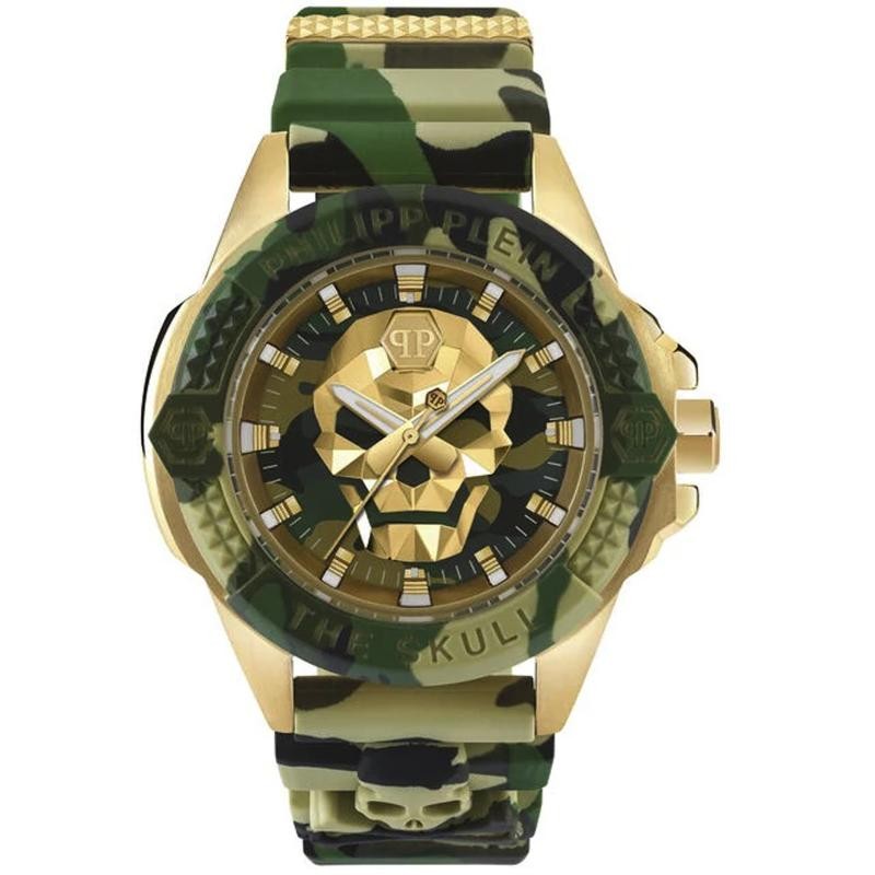 Orologio Solo Tempo Uomo Philipp Plein The $Kull PWAAA0921 In Gomma Verde Militare 