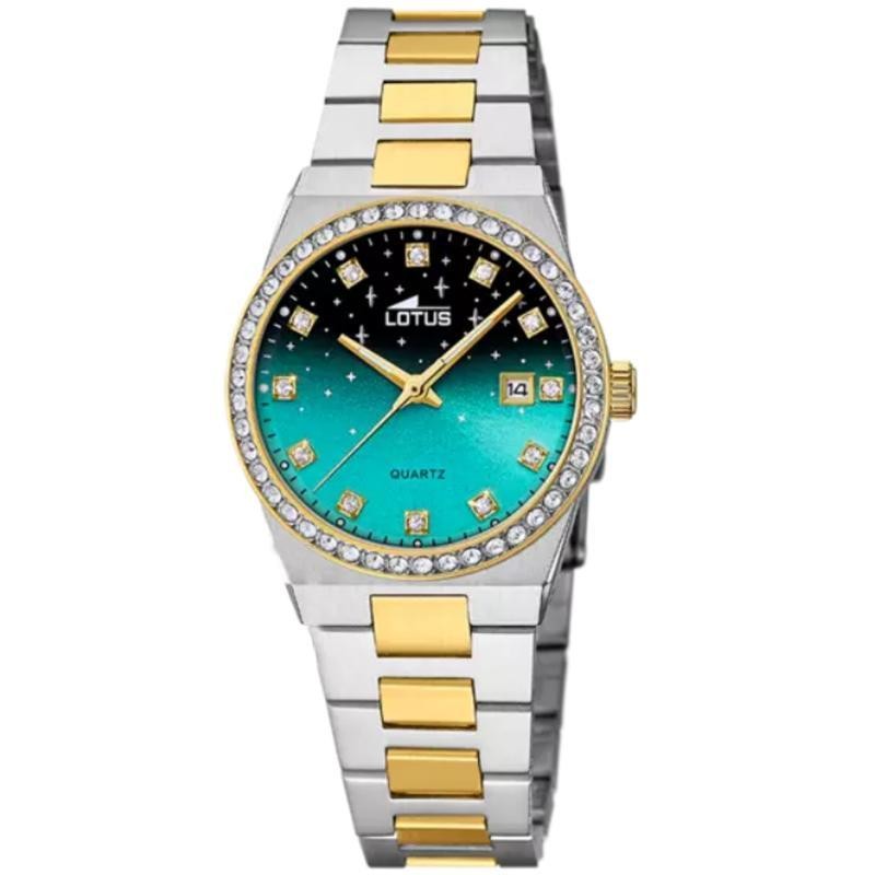 Orologio Donna Solo Tempo Lotus 18886/2 In Acciaio Bicolore A Fondo Verde-Acqua