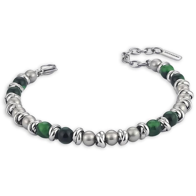 Bracciale Da Uomo Boccadamo Man ABR617V In Acciaio Con Sfere Satinate E Sfere Verde