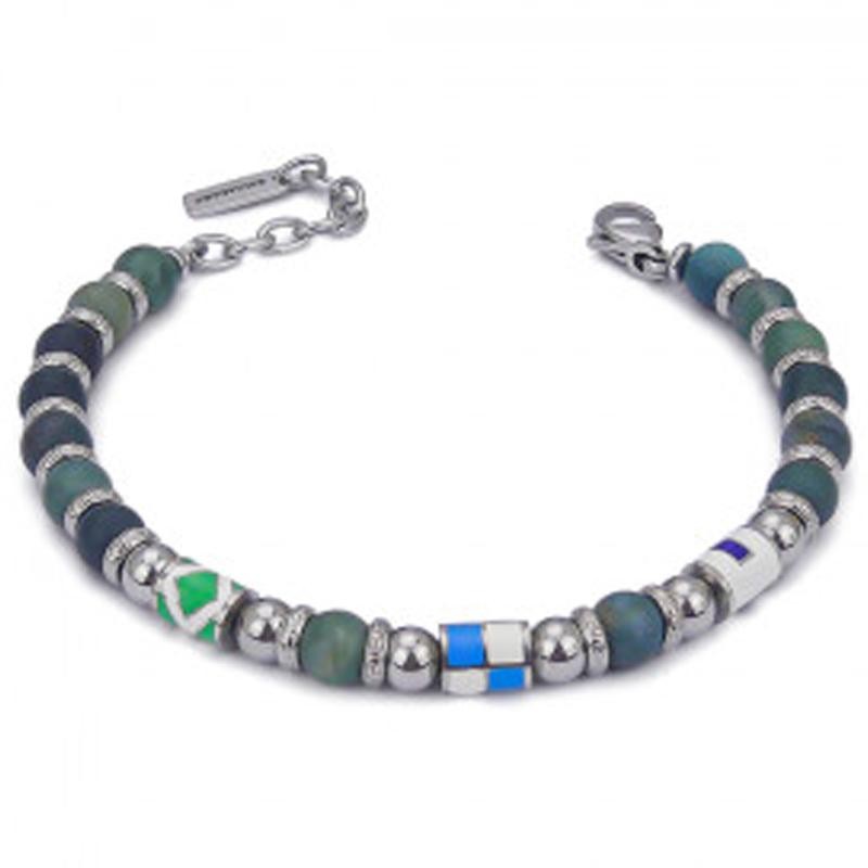 Bracciale Uomo BOCCADAMO ABR649V in Acciaio con Sfere Agata Verde