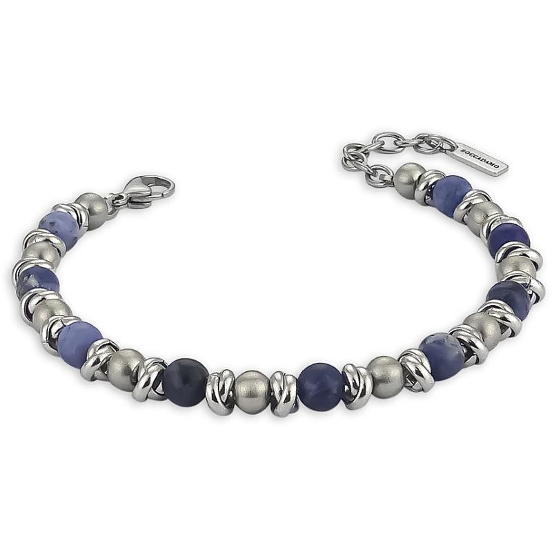 Bracciale Da Uomo Boccadamo Collezione Man ABR616B In Acciaio Con Sfere Satinate Alternate A Sodalite