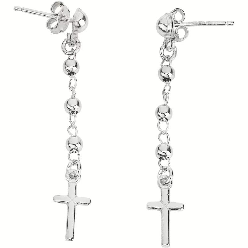 Orecchini a rosario Amen in argento con croci pendenti OROB1 Chiusura a farfallina Rosari. 