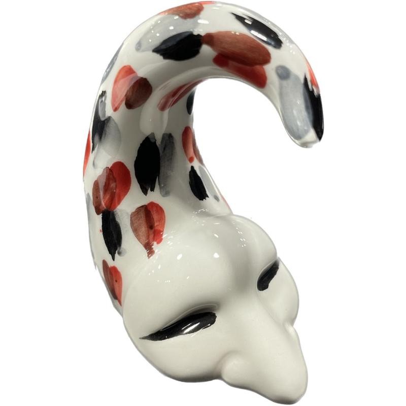 Corno Curvato Faccia Pulcinella Bianco Con Dettagli Nero-Rosso CORNO09-01