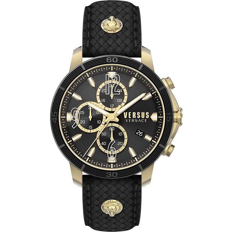 Orologio Cronografo Uomo Versus Versace VSPHJ0320 Quadrante Nero Cinturino Pelle Nero Citta Oro