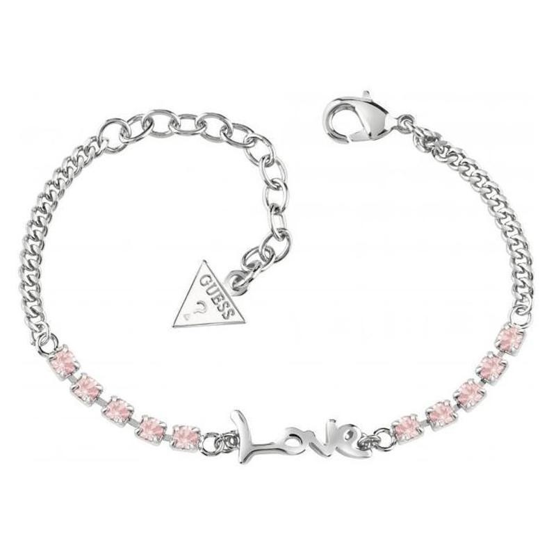 Bracciale Donna Guess My Feelings UBB61007-S In Acciaio Con Filo Di Cristalli Rosa Chiaro E Scritta LOVE