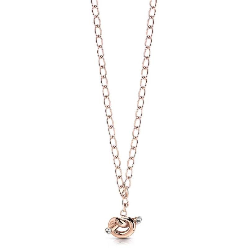 Collana Da Donna Guess UBN29014 In Acciaio Oro Rosa Con Pendente A Nodo Con Cristalli Trasparenti