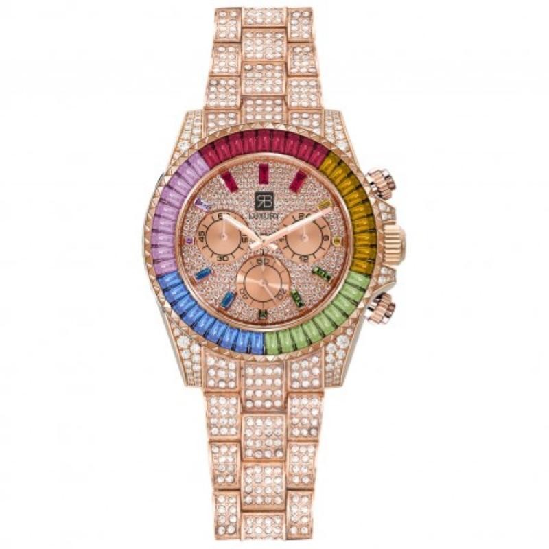 Orologio Unisex Cronografo RENATO BALESTRA RBL06 Cinturino Acciaio PVD Rosato con Swarovski