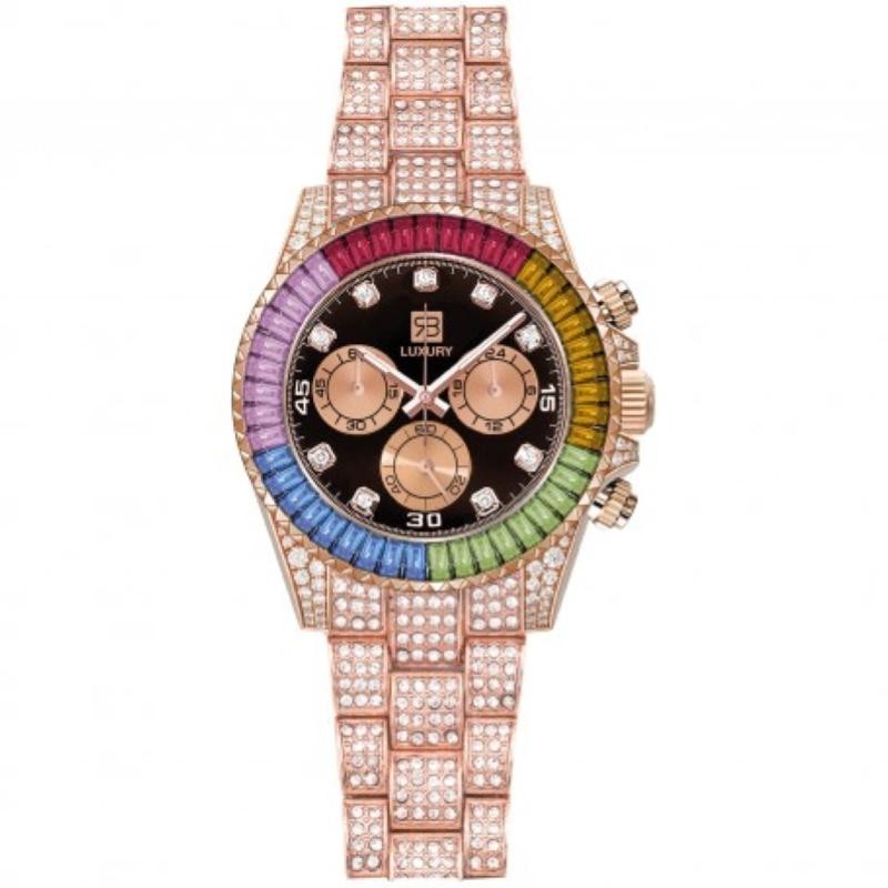 Orologio Unisex Cronografo RENATO BALESTRA RBL09 Cinturino Acciaio PVD Rosato con Swarovski