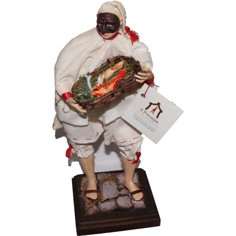 Statua Artigianale ACAMPORA PULC02CESTINO Con Busto Pulcinella Napoli