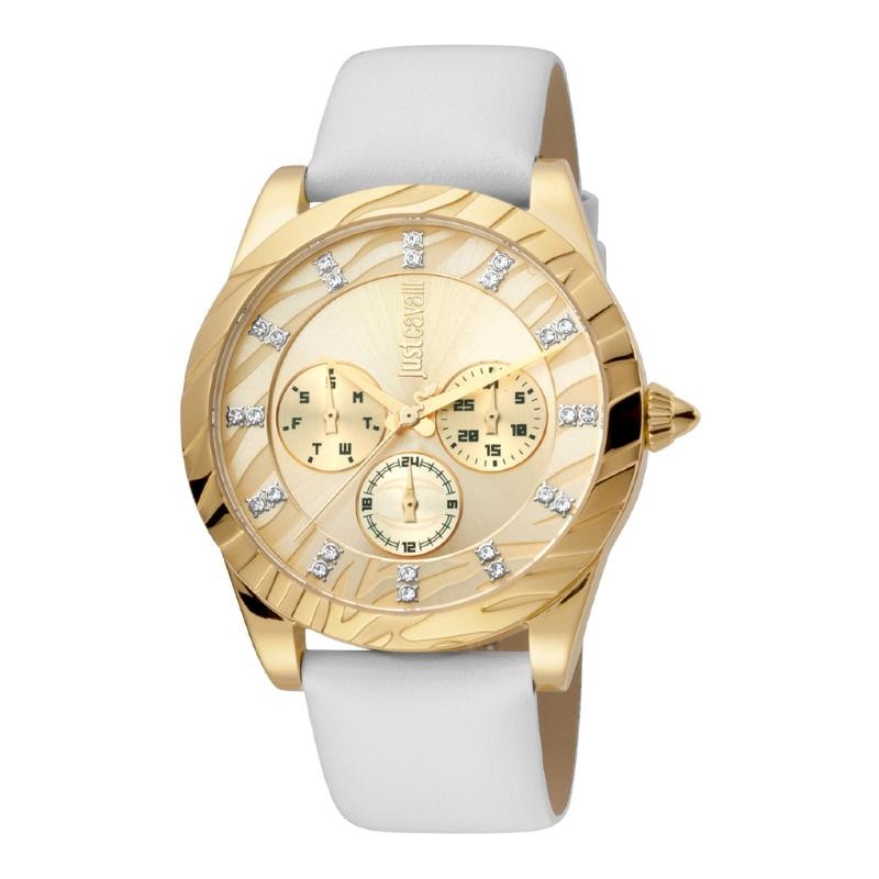 Orologio Donna Multifunzione Just Cavalli JC1L130L0015 Quadrante Oro Cinturino Pelle Bianco