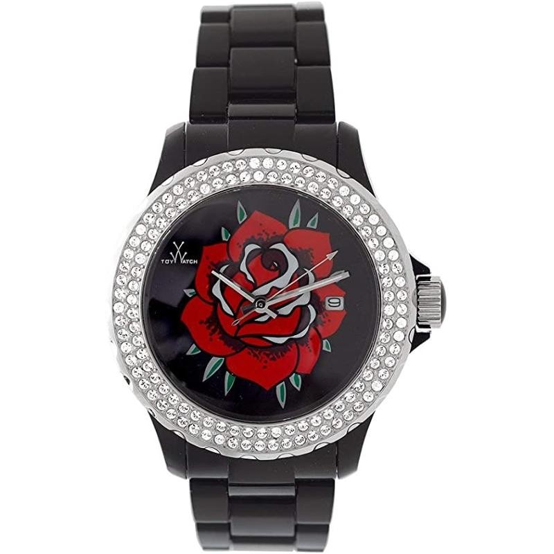 Orologio Donna Solo Tempo Toywatch TF11BK Quadrante Nero Ghiera Cristalli Datario