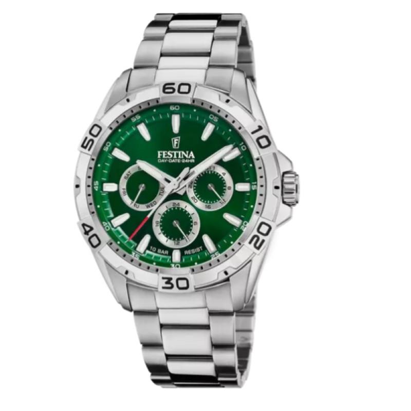 Orologio Uomo Multifunzione FESTINA F20623/3 in Acciaio con Fondo Verde e Datario