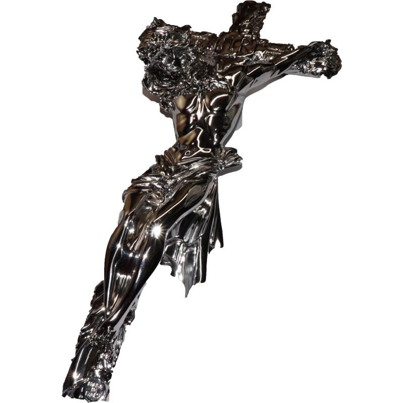 Crocifisso Artigianale Cristo in Legno e Laminato Argento IG3301 ROBERTO BARRA