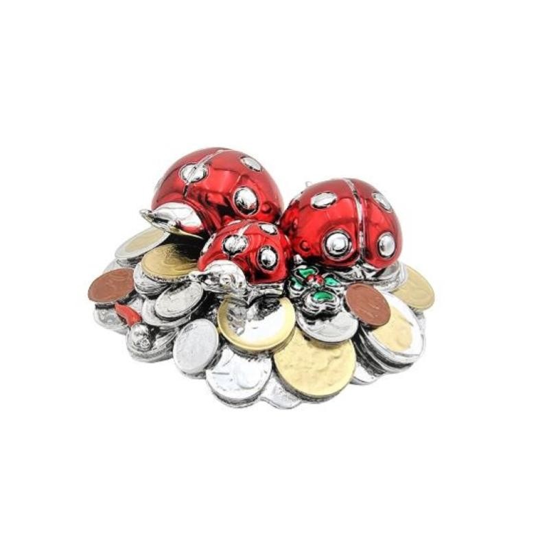 Statua in Resina smaltata IG853 con Coccinelle e Monete 13x12xH5