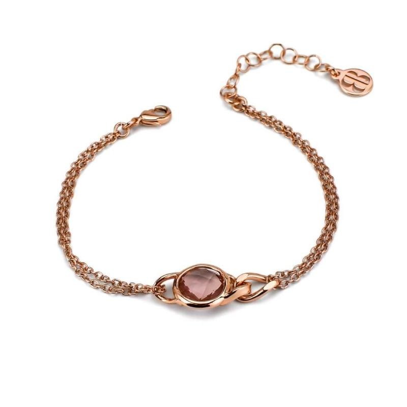 Bracciale catena rolò XBR992RH doppia grumetta diamantata e cristallo intercalare rosa antico