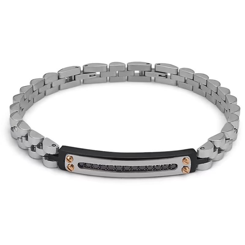 Bracciale Uomo BOCCADAMO ABR641N in Acciaio PVD Bicolore con Zirconi