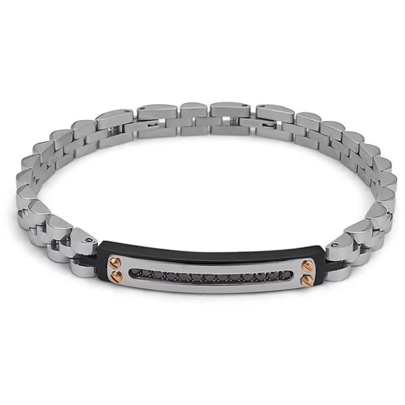 Bracciale Uomo BOCCADAMO ABR641N in Acciaio PVD Bicolore con Zirconi