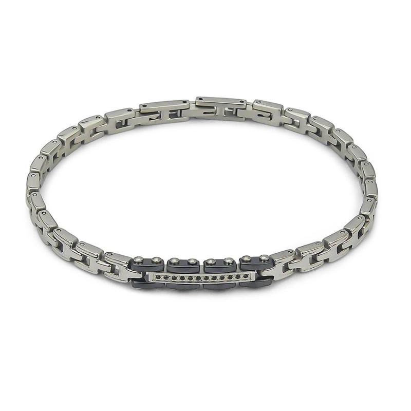 Bracciale Uomo BOCCADAMO ABR636N in Acciaio e Ceramica con Zirconi