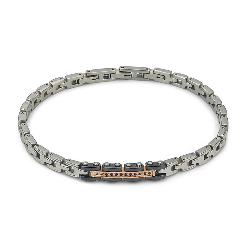 Bracciale Uomo BOCCADAMO ABR636RN in Acciaio e Ceramica con Zirconi 