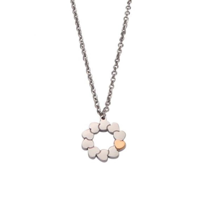 Collana donna con pendente di cuori bicolor PF_GR92 acciaio 316 nichel free