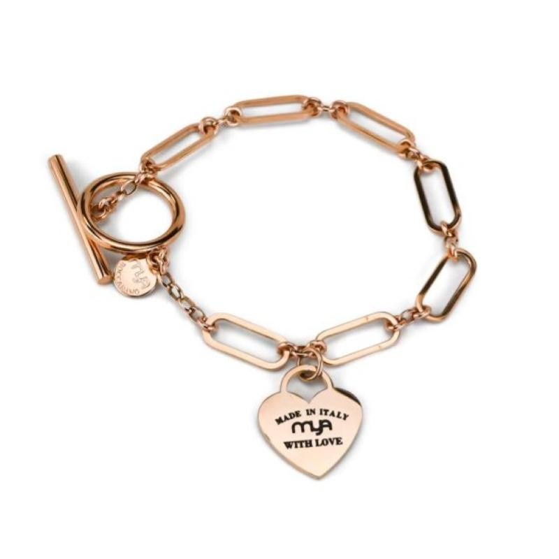 Bracciale a catena MY/BR42 ovale placcato oro rosa con cuore scritta con zircone 'With love'