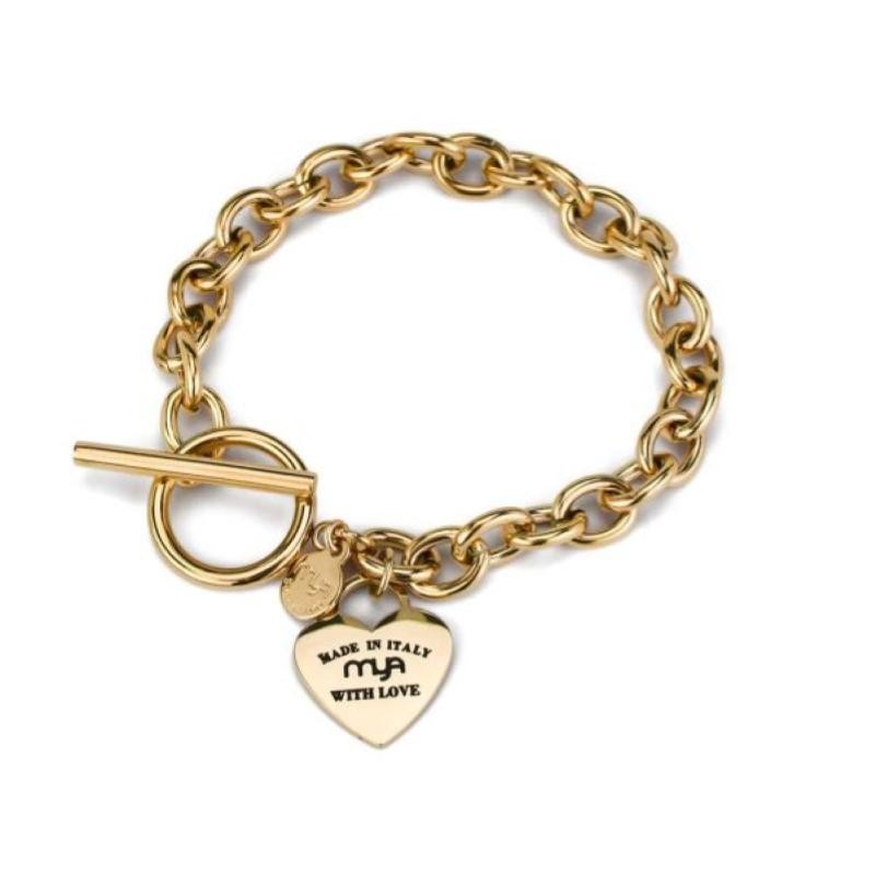 Bracciale a catena MY/BR39 placcato oro giallo con cuore scritta con zircone