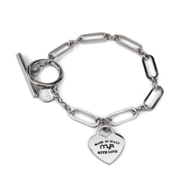 Bracciale a catena ovale MY/BR38 con pendente a forma di cuore, scritta con zircone 