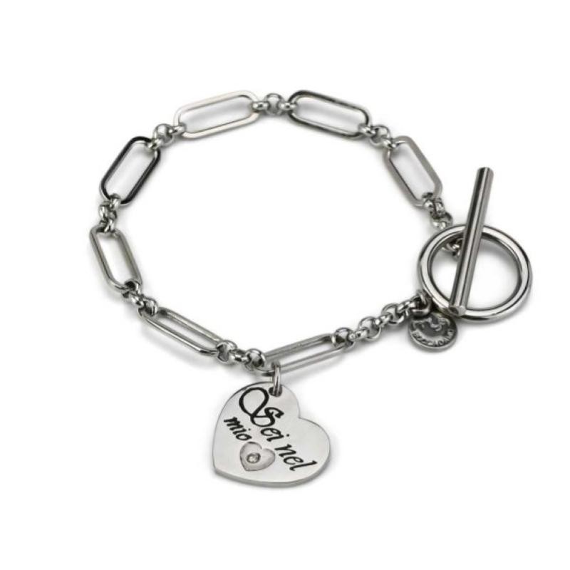  Bracciale a catena MY/BR44 ovale alternata a catene circolari con cuore scritta con zircone 'Sei nel mio'