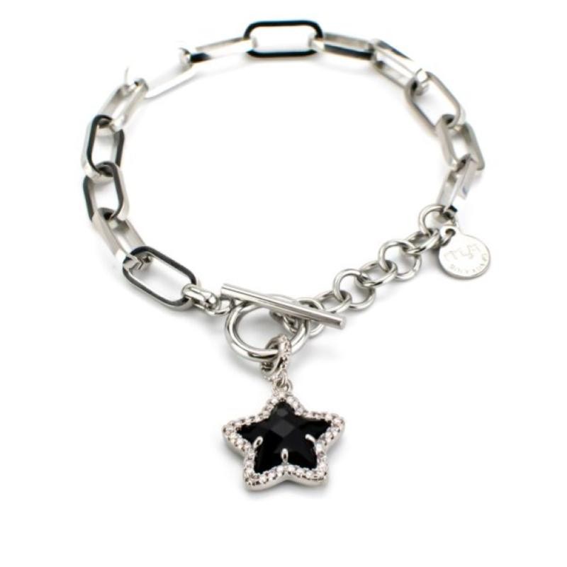Bracciale a catena MY/BR36 ovale con stella di zirconi e pietra di colore nero. 