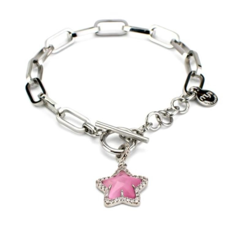 Bracciale a catena MY/BR31 ovale con stella rosa di zirconi e pietra rosa 