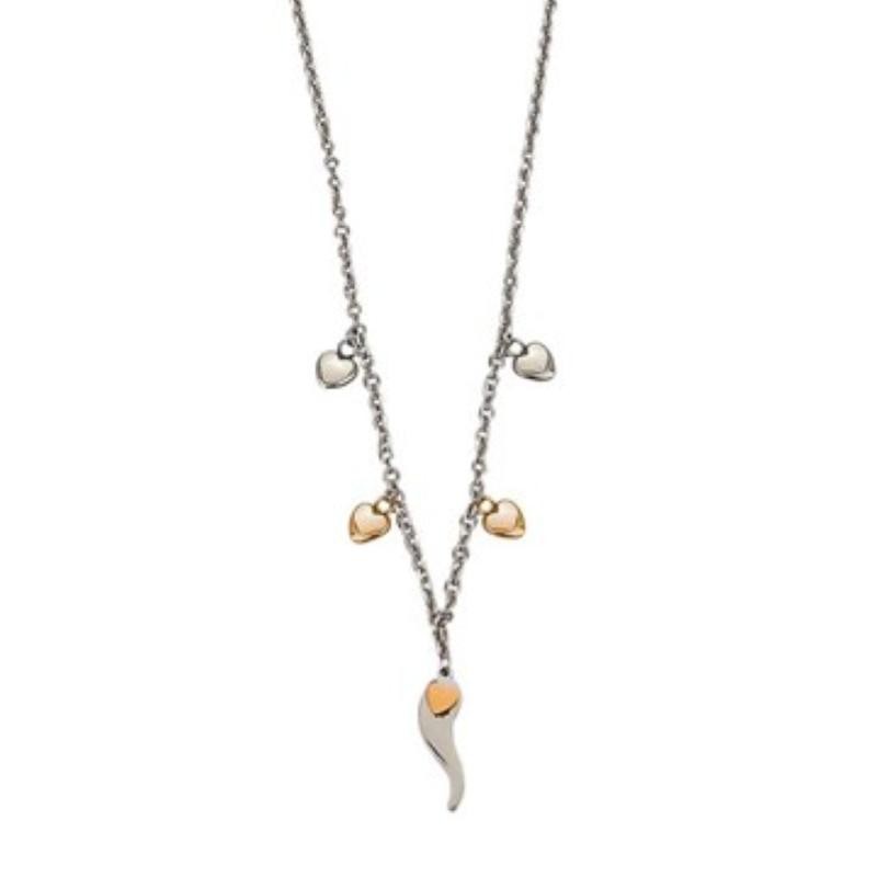 Collana donna con Cornetto e Cuori Bicolor PF/GR88 in acciaio 316L BOCCADAMO