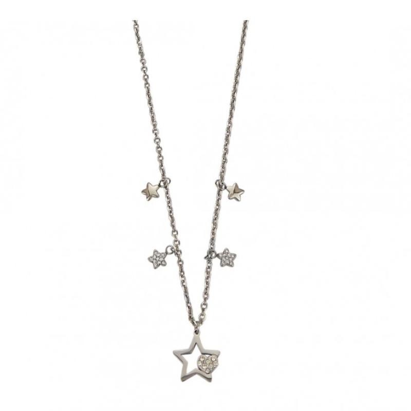 Collana boccadamo donna portamifortuna acciaio PF/GR83  strass con charm stelle cuori