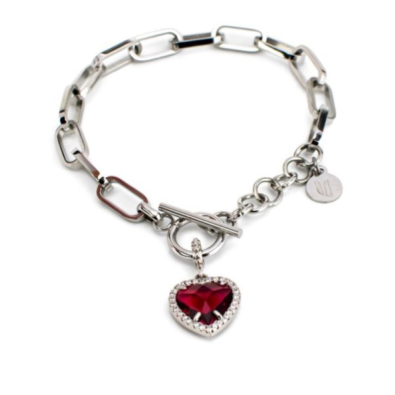 Bracciale a catena MY/BR29 ovale con cuore di zirconi e pietra colorata