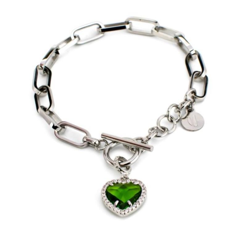 Bracciale a catena ovale MY/BR27 con cuore di zirconi e pietra colorata 