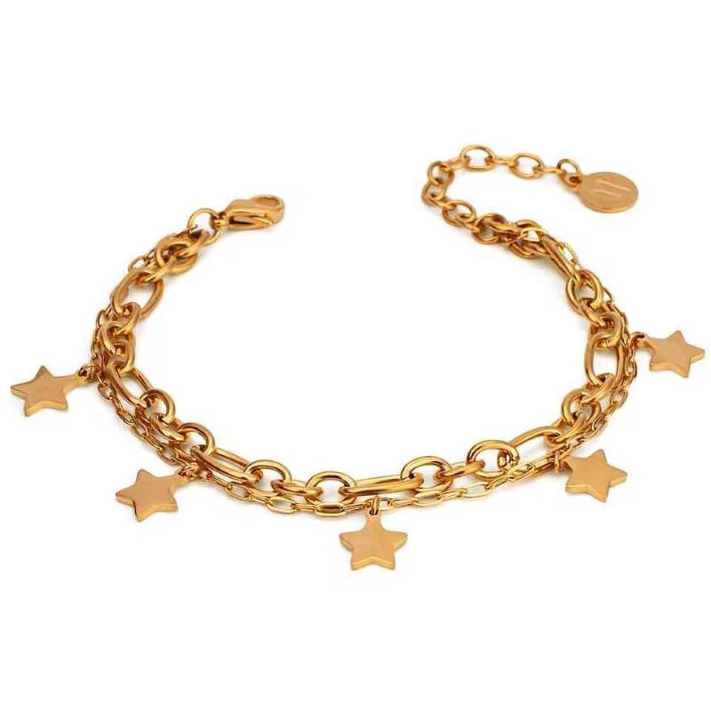 Bracciale donna gioielli Boccadamo MY/BR17 acciaio rose, stelle pendenti laterali