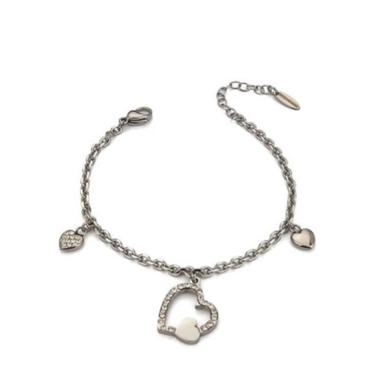 Bracciale Boccadamo Donna PF/BR69 charm cuori con strass acciaio 316 nichel free