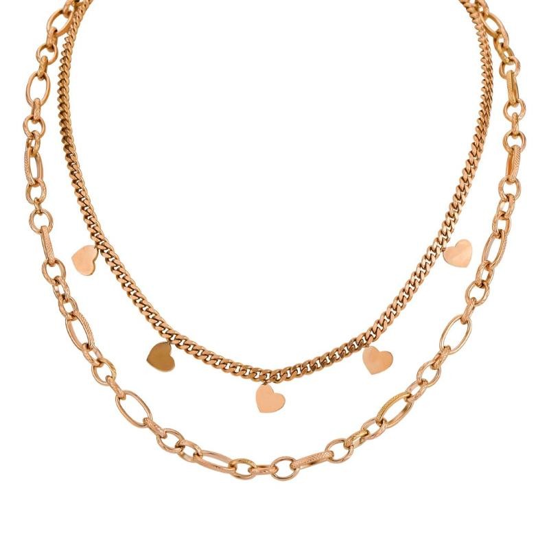 Collana doppio filo color oro rosa con cuori MY/GR09 acciaio con cuori pendenti.