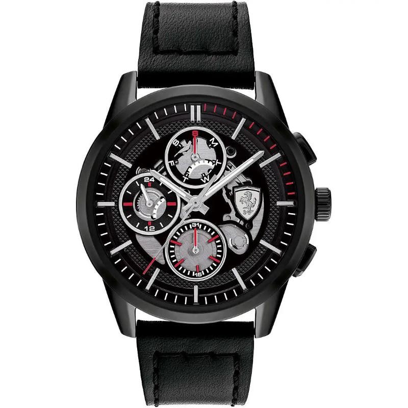 Orologio Uomo Multifunzione FERRARI 0830829 Scheletrato con Cinturino Pelle 