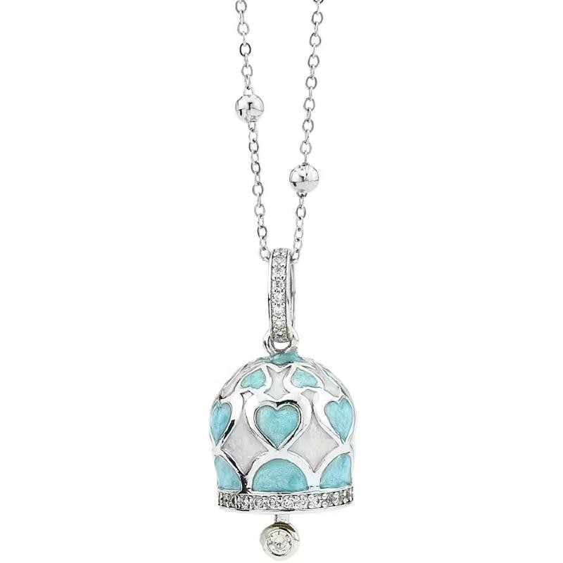 Collana campanella CL/GR01 con cuori celesti smaltati a mano e zirconi