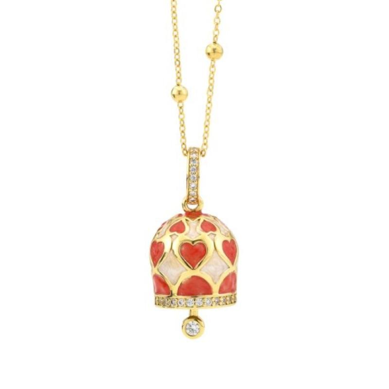 Collana campanella con cuori rosso corallo CL/GR08 smaltati a mano e zirconi 